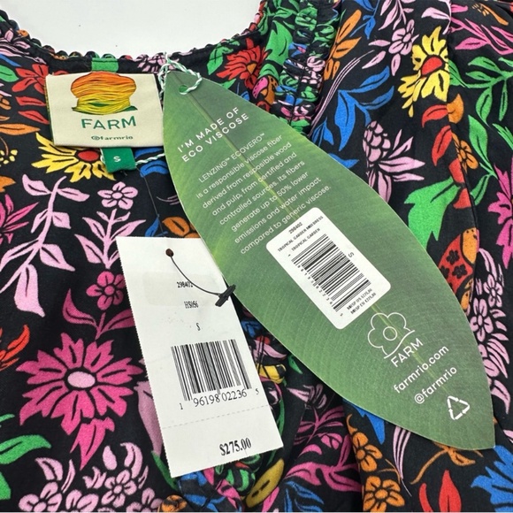 Farm Rio Tropical Garden Lenzing™ Ecovero™ Viscose Midi Dress Small New Flawed - Picture 13 of 16